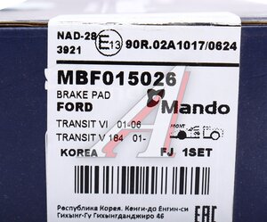 Изображение 6, MBF015026 Колодки тормозные FORD Transit (00-06) передние (4шт.) MANDO
