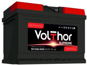 Изображение 1, 6СТ62(0) 56249 Аккумулятор VOLTHOR Supreme 62А/ч обратная полярность, низкий