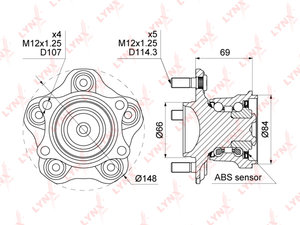 Изображение 4, WH1053 Ступица NISSAN Teana (06-08) задняя (с АБС) LYNX