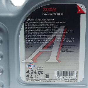 Изображение 2, 600930721 Масло моторное TITAN Supersyn 5W30 синт.4л FUCHS