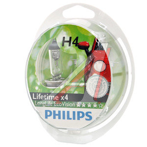 Изображение 2, 12342LLECOS2 Лампа 12V H4 60/55W P43t бокс (2шт.) Long Life Eco Vision PHILIPS