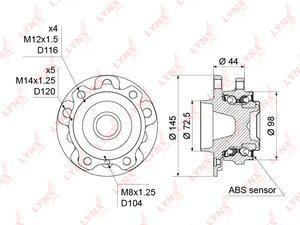 Изображение 1, WH1312 Ступица BMW 5 (F10) передняя с подшипником в сборе LYNX