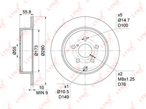 Изображение 1, BN1142 Диск тормозной TOYOTA Avensis (03-08) задний (1шт.) LYNX