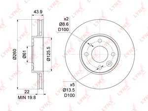 Изображение 1, BN1062 Диск тормозной NISSAN Micra (K12E), Note (E11E) передний (1шт.) LYNX