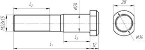 Изображение 2, 54321-3104050 Болт ступицы МАЗ колеса М22х1.5х105.0 длинный ЕВРО ОАО МАЗ