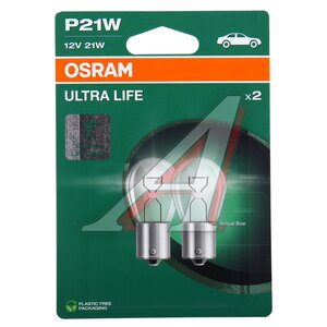 Изображение 2, 7506ULT-02B Лампа 12V P21W BA15s блистер (2шт.) Ultra Life OSRAM