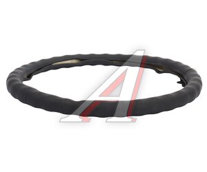 Изображение 3, S01102557 Оплетка руля (XXL) 45-47см черная натуральная кожа перфорация SKYWAY