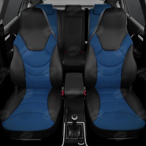 Изображение 2, UREK31-0303 Авточехлы универсальные экокожа черно-синие комплект Recaro AVTOLIDER