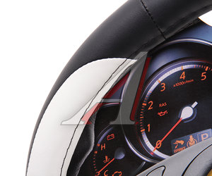 Изображение 2, MIS-2014BLT06D BK/W (M) Оплетка руля (M) 37-39см черно-белая кожа MISTAR