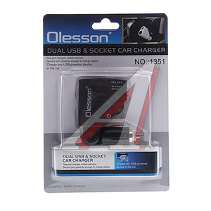 Изображение 1, NO.1351 Разветвитель прикуривателя 1-но гнездовой 12-24V 2USB OLESSON