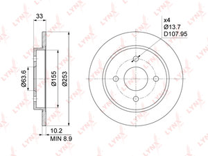 Изображение 1, BN1020 Диск тормозной FORD Focus, Fusion задний (253мм) комплект LYNX