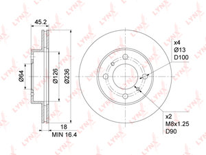 Изображение 1, BN1087 Диск тормозной MITSUBISHI Colt (95-03) передний (1шт.) LYNX