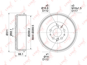 Изображение 3, BM1097 Барабан тормозной VW T4 задний (1шт.) LYNX