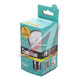 Изображение 2, LED9-A60/830/E27 Лампа светодиодная E27 A60 9W (65W) 220V теплый Ultra CAMELION