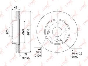 Изображение 1, BN1067 Диск тормозной MAZDA 323 передний вентилируемый (1шт.) LYNX
