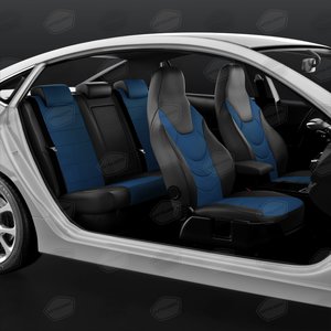 Изображение 4, UREK31-0303 Авточехлы универсальные экокожа черно-синие комплект Recaro AVTOLIDER