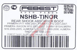 Изображение 3, NSHB-TINOR Пыльник амортизатора NISSAN Almera (N16E) (00-06),  Primera (96-07) заднего FEBEST