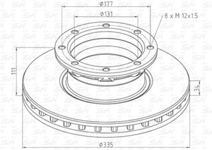 Изображение 1, SK-3120006-01 Диск тормозной MERCEDES Atego задний (335х34/111 8хM12х1.5) (1шт.) SK