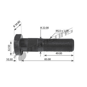 Изображение 3, 600.077 Шпилька колеса SAF с шлицами (M22х1.5х83) MANSONS
