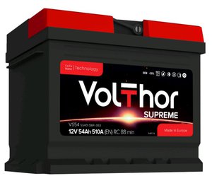 Изображение 1, 6СТ54(0) 55401 Аккумулятор VOLTHOR Supreme 54А/ч обратная полярность, низкий