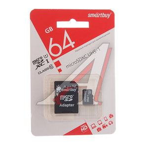 Изображение 1, SB64GBSDCL10-01 Карта памяти 64GB MicroSD class 10 + SD адаптер SMART BUY