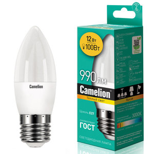 Изображение 1, C-LED12-C35/830/E27 Лампа светодиодная E27 C35 12W (100W) 220V теплый CAMELION