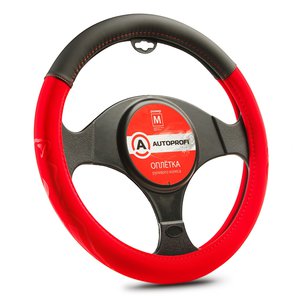 Изображение 1, AP-2022 BK/RD (M) Оплетка руля (M) 37-39см черно-красная софттач-нубук AUTOPROFI