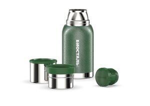 Изображение 2, NBA-750G Термос 0.75л узкая горловина,  2 чашки зеленый BIOSTAL