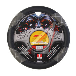 Изображение 1, MIS-LT35A BK/GY (S) Оплетка руля (S) 35-37см черно-серая кожа MISTAR