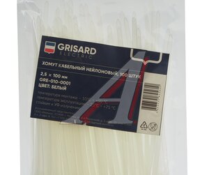 Изображение 2, GRE-010-0001 Хомут-стяжка 100х2.5 пластик белый (100шт.) GRISARD ELECTRIC