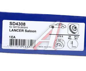 Изображение 7, SD4308 Диск тормозной MITSUBISHI Pajero Pinin (99-) передний (1шт.) SANGSIN