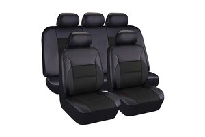Изображение 1, KT 835640 Авточехлы универсальные экокожа/полиэстер черные Fashion KRAFT