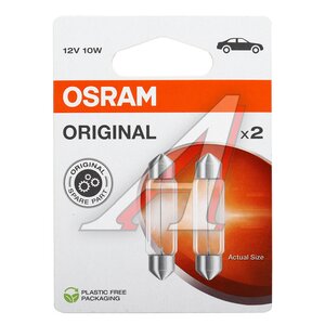 Изображение 2, 6411-2BL Лампа 12V C10W SV8.5-8 41мм блистер (2шт.) OSRAM