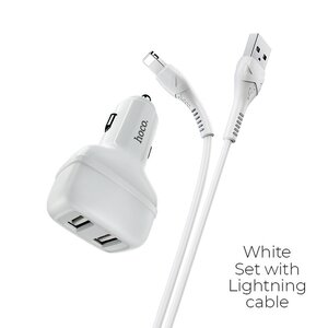 Изображение 1, Z36 white Устройство зарядное в прикуриватель 2USB 12V 2.4A кабель iPhone (5-) HOCO