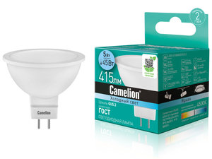Изображение 1, LED5-S108/845/GU5.3 Лампа светодиодная GU5.3 MR16 5W (45W) 220V холодный Ultra CAMELION