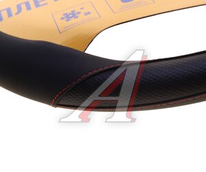 Изображение 3, KT 800343 Оплетка руля (M) 37-39см черная карбон экокожа KRAFT