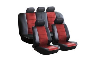 Изображение 1, KT 835623 Авточехлы универсальные экокожа черно-красные Fashion KRAFT