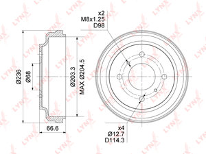 Изображение 1, BM1114 Барабан тормозной NISSAN Almera задний (1шт.) LYNX