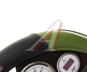 Изображение 2, 31308 Оплетка руля (M) 37-39см черно-зеленая экокожа Step CARFASHION