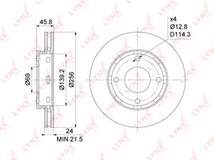 Изображение 1, BN1094 Диск тормозной MITSUBISHI Colt (02-12) передний (1шт.) LYNX