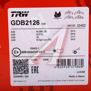 Изображение 6, GDB2126 Колодки тормозные AUDI A4 (15-) передние (4шт.) TRW