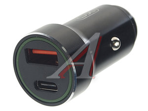 Изображение 1, CC32 Black Устройство зарядное в прикуриватель 1USB + 1 Type C 12V черное XO