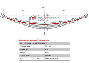 Изображение 1, 695Е-2912103 Лист рессоры ЛАЗ-695 задней №3 L=1610мм ЧМЗ