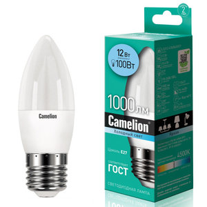 Изображение 1, C-LED12-C35/845/E27 Лампа светодиодная E27 C35 12W (100W) 220V холодный CAMELION