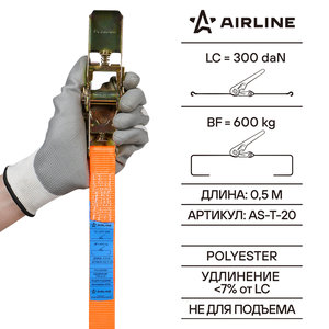 Изображение 8, AS-T-20 Стяжка крепления груза 0.6т 3м-25мм (полиэстер) с храповиком AIRLINE