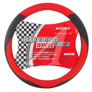 Изображение 1, MIS-LT15A BK/RD (M) Оплетка руля (M) 37-39см черно-красная кожаная MISTAR