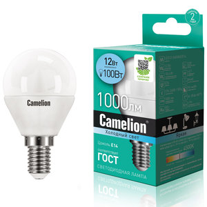 Изображение 1, C-LED12-G45/845/E14 Лампа светодиодная E14 G45 12W (100W) 220V холодный CAMELION