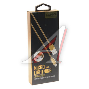 Изображение 2, LC88 Кабель iPhone (5-)/micro-USB 1м золотой LDNIO