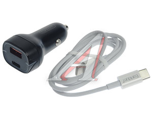 Изображение 1, ES-CC2C black Устройство зарядное в прикуриватель 1USB 12V кабель USB Type C-USB EARLDOM