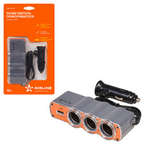 Изображение 2, ASP-3U-03 Разветвитель прикуривателя 3-х гнездовой 12V 1USB AIRLINE